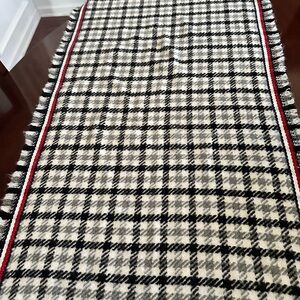 Tommy Hilfiger Oversized Black and White Houndstooth Scarf with Red Stripes